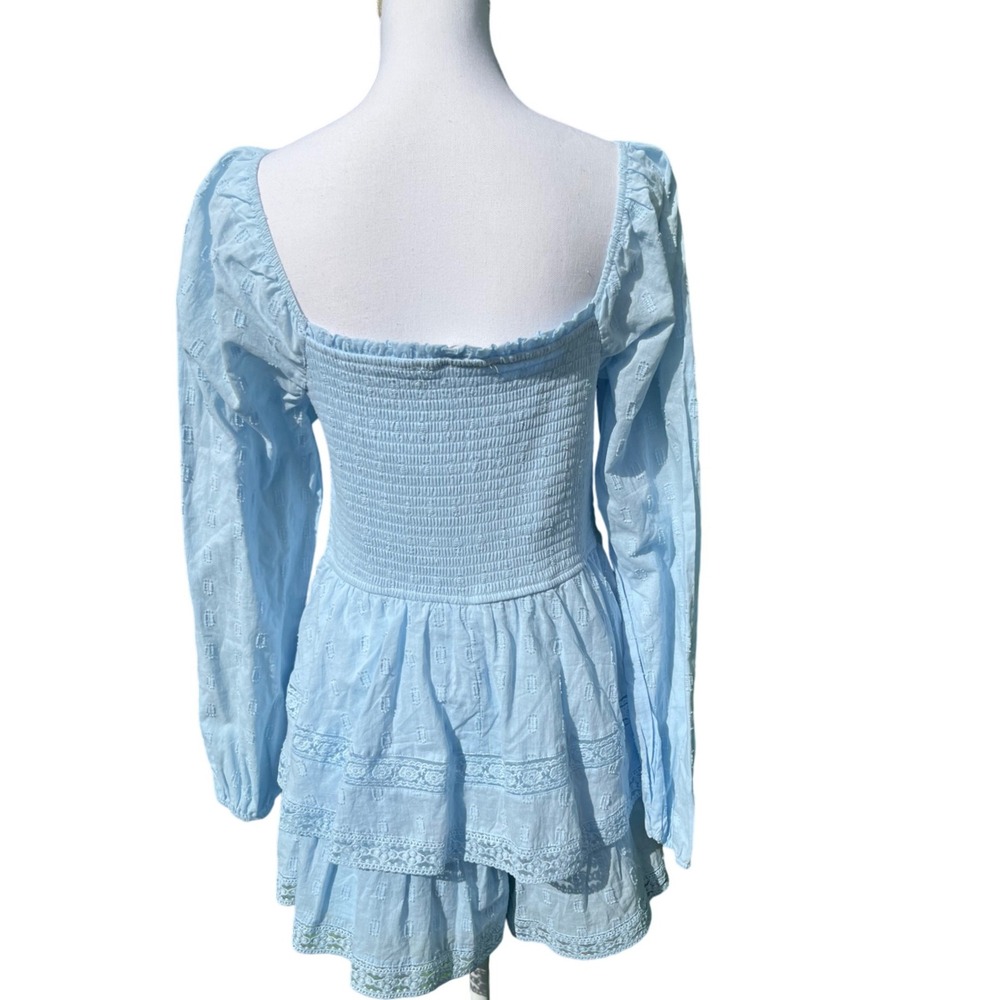 Altar'd State 100% Cotton Romper Dress Beautiful Baby Blue Lace Size XL - Picture 3 of 5